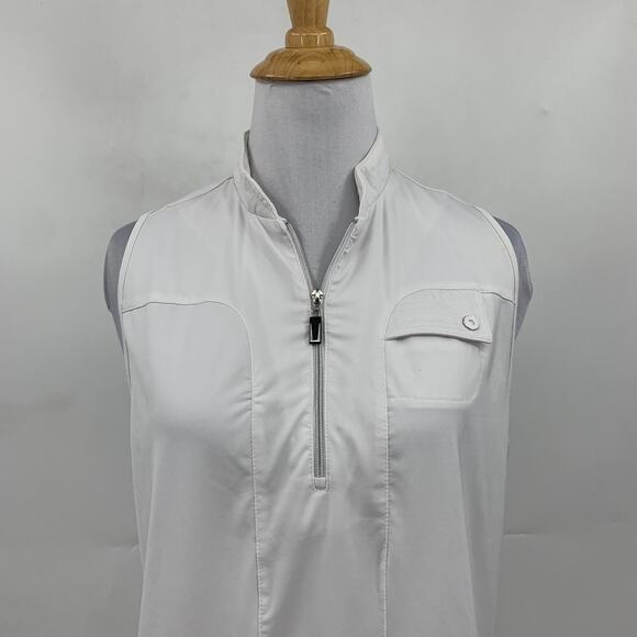 Jamie Sadock Shirt Womens M Medium White Sleeveless Racerback Quarter Zip Polo - Picture 3 of 10